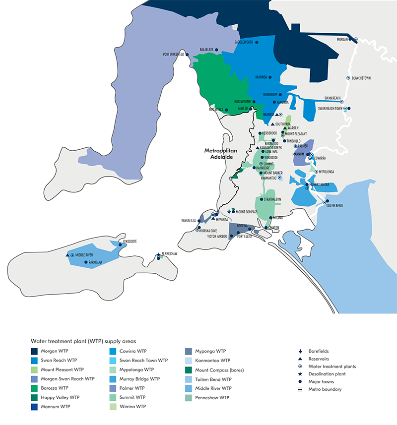 Map of our reservoirs, water treatment plants, and supply areas, outer metro